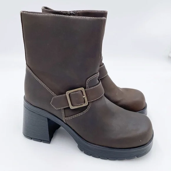 Vintage Y2K American Eagle Flex Brown Leather Chunky Platform Boots Size 10 - Picture 2 of 15